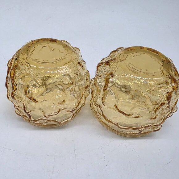 Anchor Hocking Amber Textured Roly Poly Glasses Vintage Mid-Century Modern Style - Picture 5 of 5